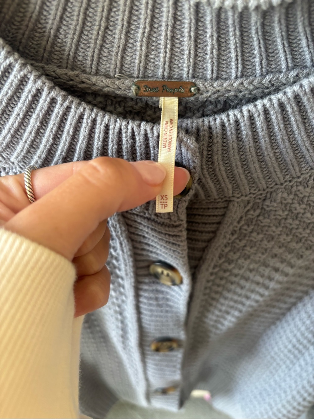 Free People XS Light Gray Button-Up Ribbed Knit Cardigan